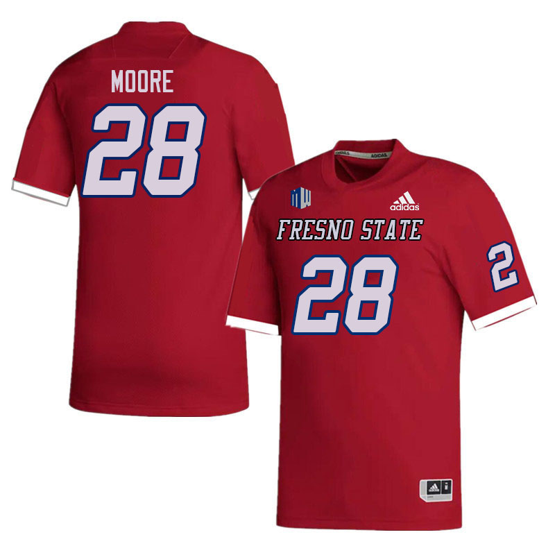 Men #28 Damien Moore Fresno State Bulldogs College Football Jerseys Stitched Sale-Red - Click Image to Close